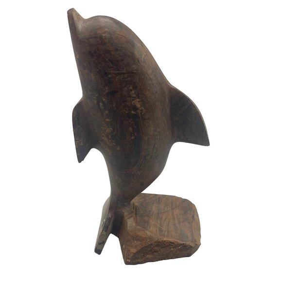 dolphin made of hand carved wood figurine statue 7" tall 3.5" wide base READ - Picture 1 of 7